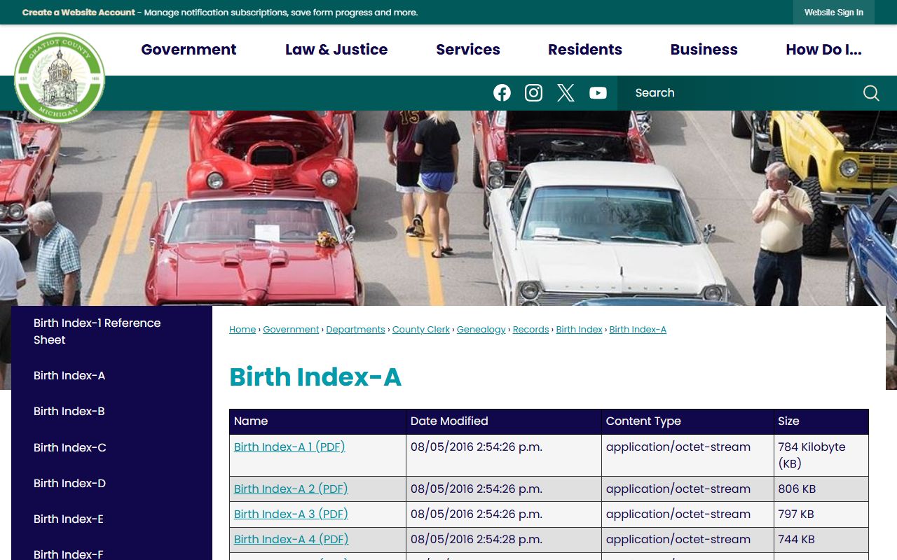 Gratiot County Clerk records and historical birth index for genealogy