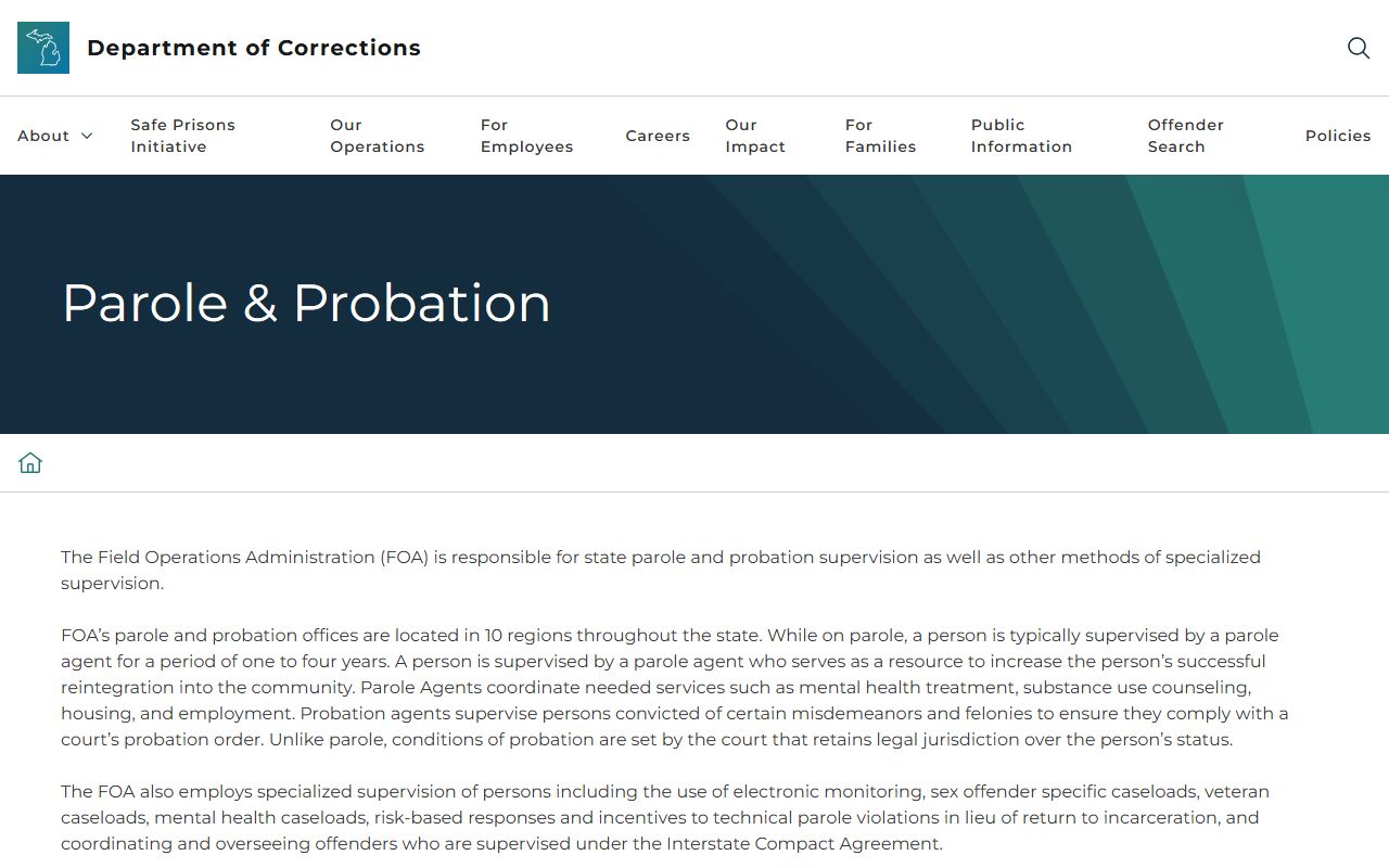 Gratiot County charge records and MDOC parole and probation supervision page