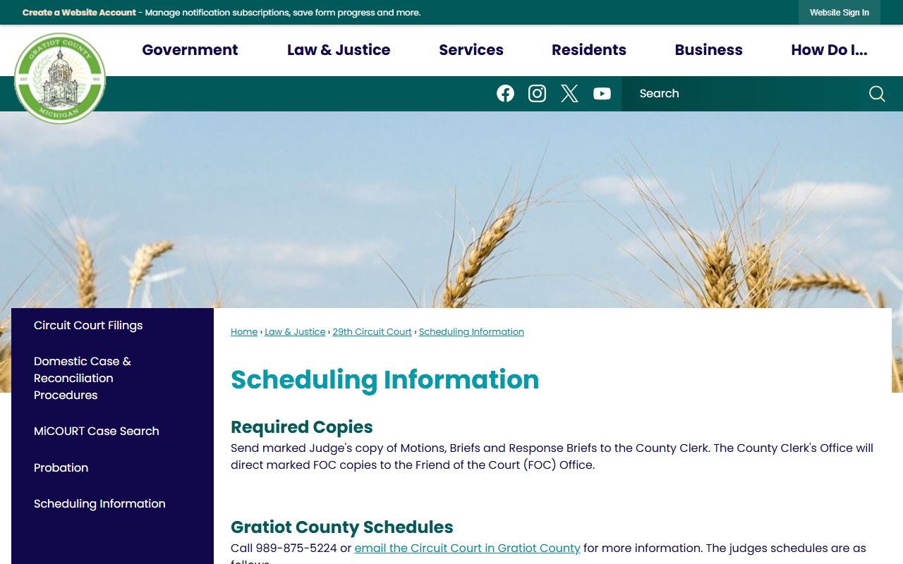 Gratiot County court dockets circuit court scheduling information