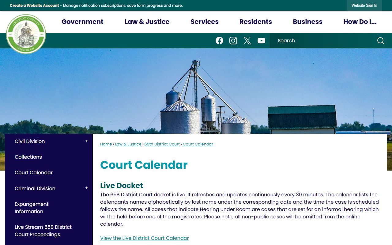 Gratiot County court dockets 65B District Court calendar page