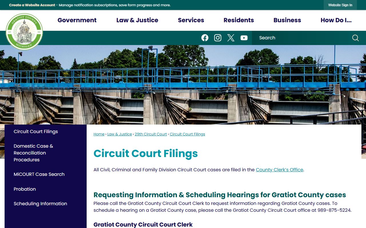 Gratiot County Circuit Court filing path for court records through the county clerk