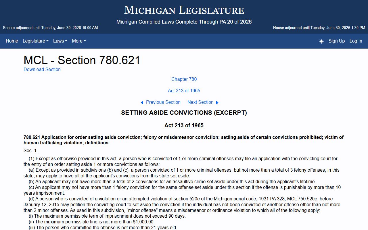 Gratiot County criminal court records Michigan expungement statute