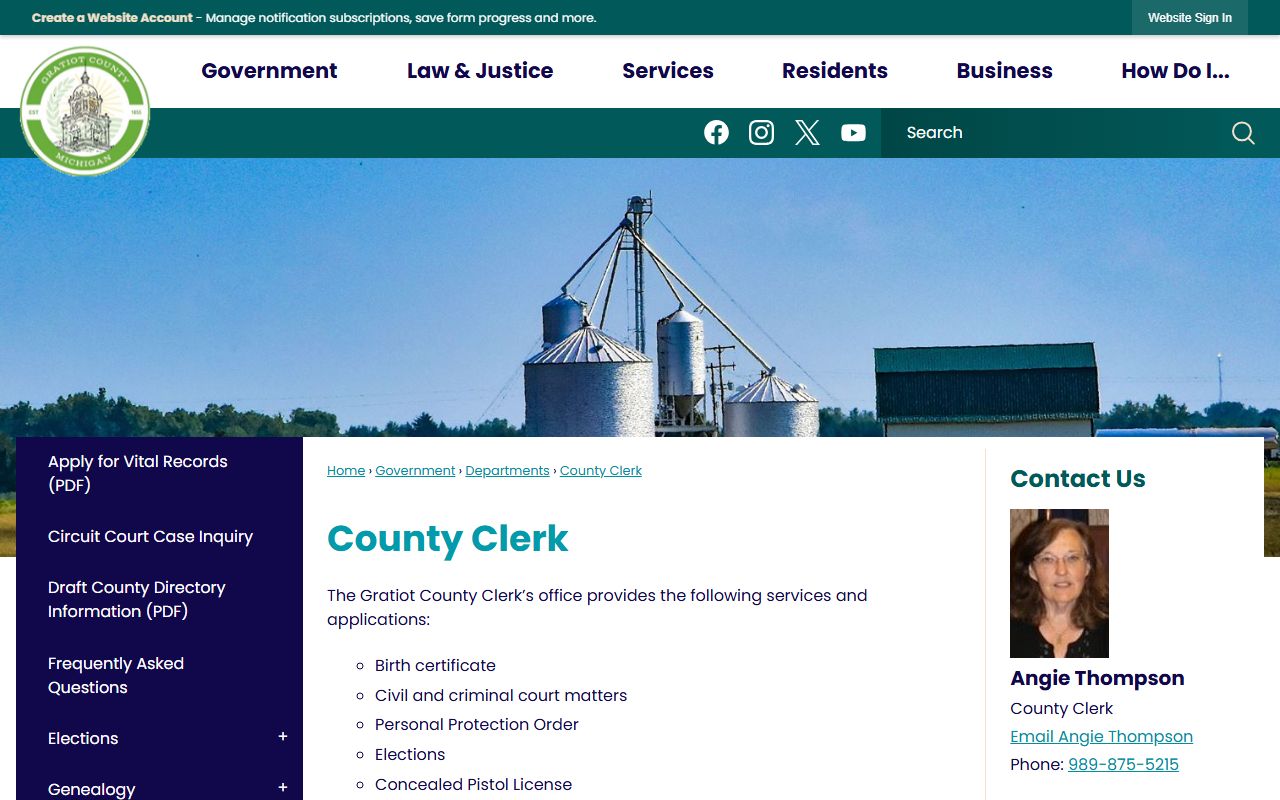 Gratiot County court records at the County Clerk landing page