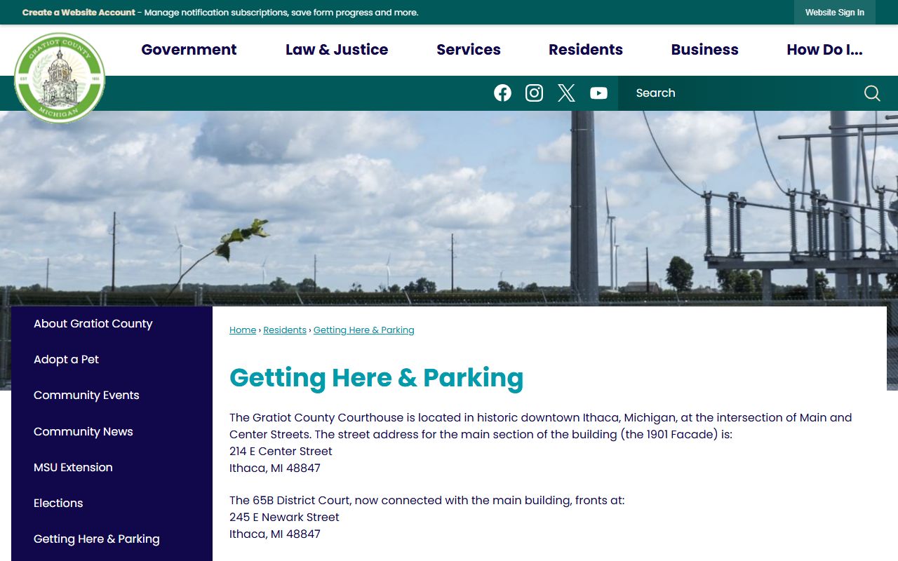 Gratiot County court records visitor directions and courthouse parking page