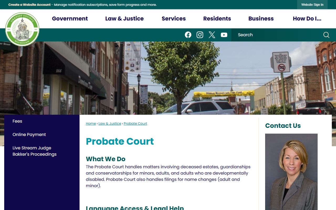 Gratiot County probate court records landing page