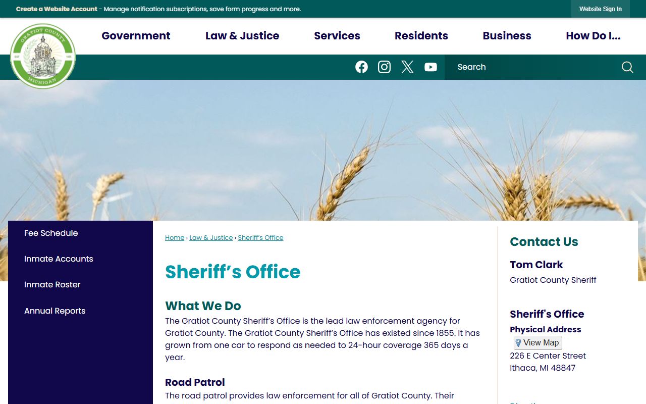 Gratiot County court records tied to the sheriff and jail landing page