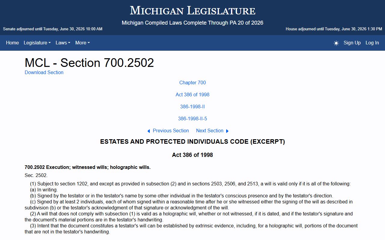 Gratiot County probate records Michigan will validity statute