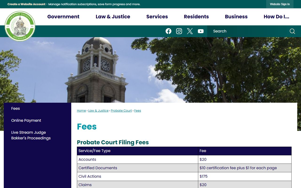 Gratiot County probate records Probate Court fee schedule